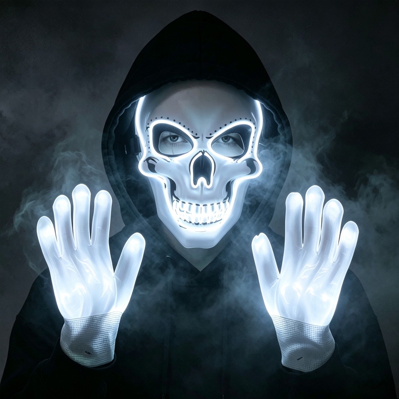 LED Skull Mask Light Up Gloves - đánh giá và giá Led Purge Mask Halloween